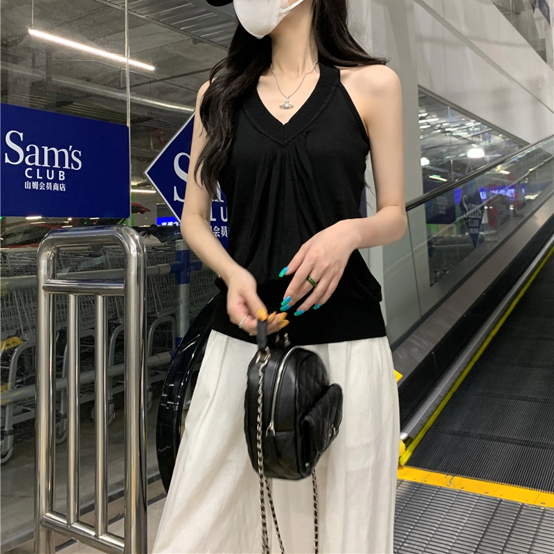 水中花 堆叠感无袖挂脖上衣背心女夏外穿吊带 女款
