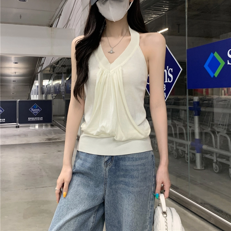 水中花 堆叠感无袖挂脖上衣背心女夏外穿吊带 女款