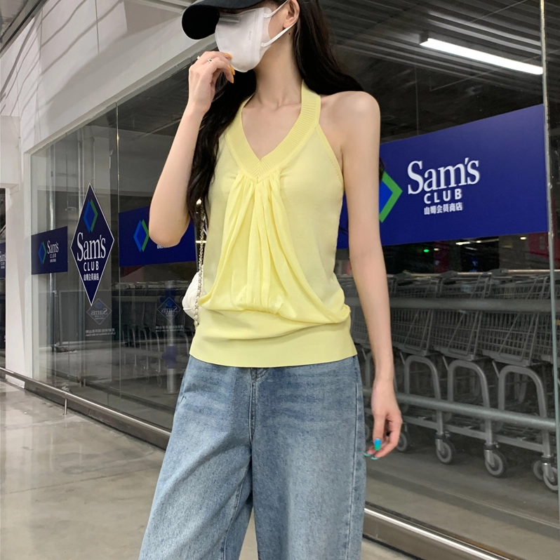 水中花 堆叠感无袖挂脖上衣背心女夏外穿吊带 女款