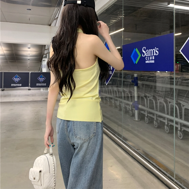 水中花 堆叠感无袖挂脖上衣背心女夏外穿吊带 女款