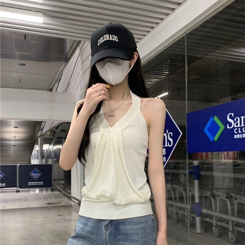 水中花 堆叠感无袖挂脖上衣背心女夏外穿吊带 女款
