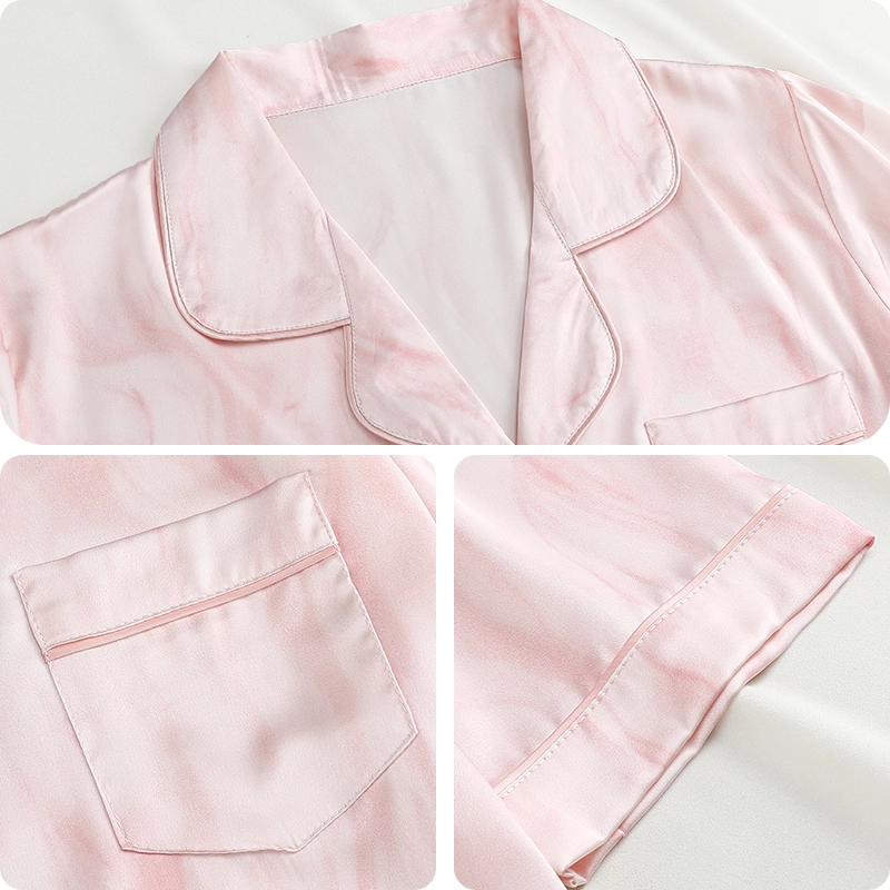 夏芬妍 休闲舒适高级感流光晕染冰丝翻领家居服亲肤宽松短袖时尚可外穿夏季睡裙 女款