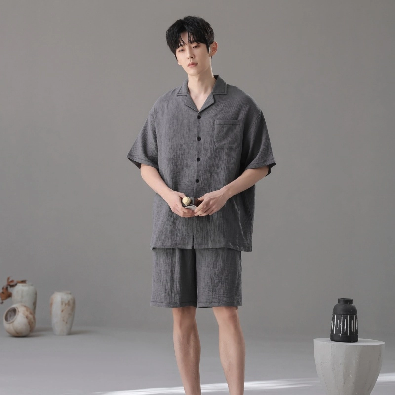 夏芬妍 简约轻盈柔软舒适纯色翻领家居服休闲亲肤短袖可外穿睡衣套装 男女同款