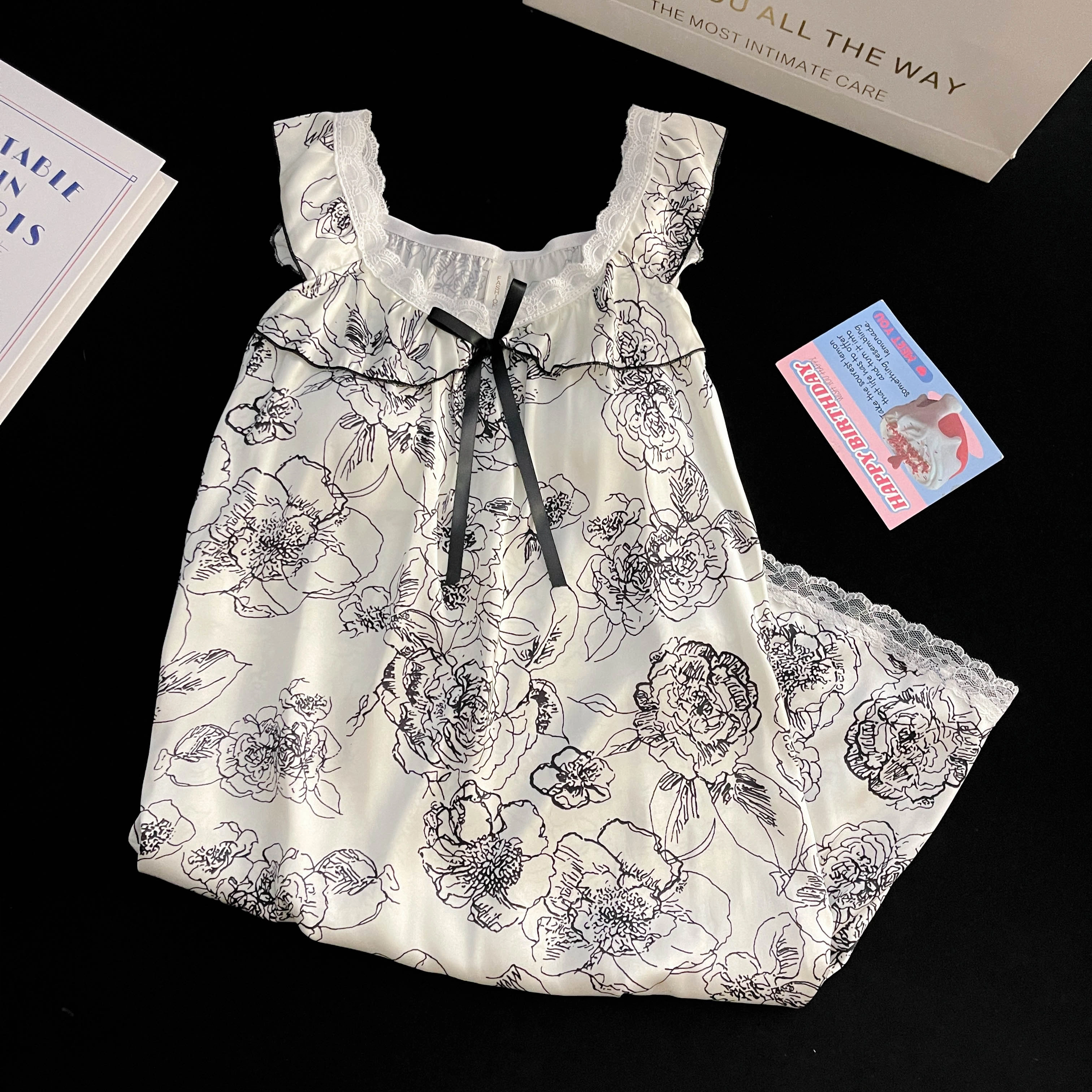 夏芬妍 舒适丝滑柔软国风水墨花卉吊带带胸垫冰丝家居服休闲时尚可外穿睡裙 女款