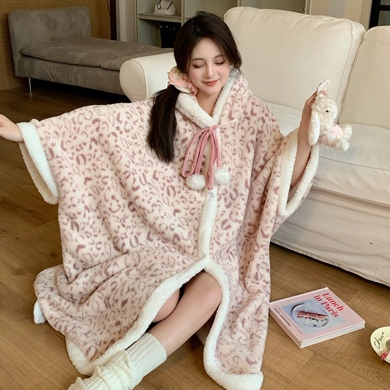 夏芬妍 柔软亲肤时尚家居服加厚保暖可外穿睡袍/浴袍 女款 粉色