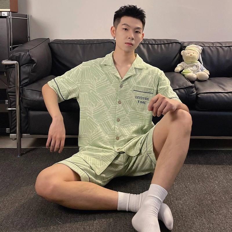 夏芬妍 柔软舒适休闲翻领开衫短袖亲肤时尚可外穿家居服睡衣套装 男女同款