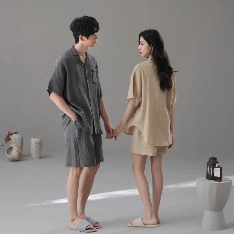 夏芬妍 简约轻盈柔软舒适纯色翻领家居服休闲亲肤短袖可外穿睡衣套装 男女同款