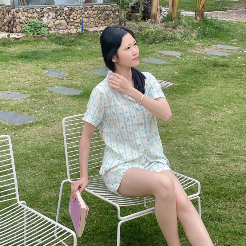 夏芬妍 可爱卡通条纹蛋糕小熊云朵棉短袖短裤家居服柔软舒适休闲可外穿睡衣礼盒 女款