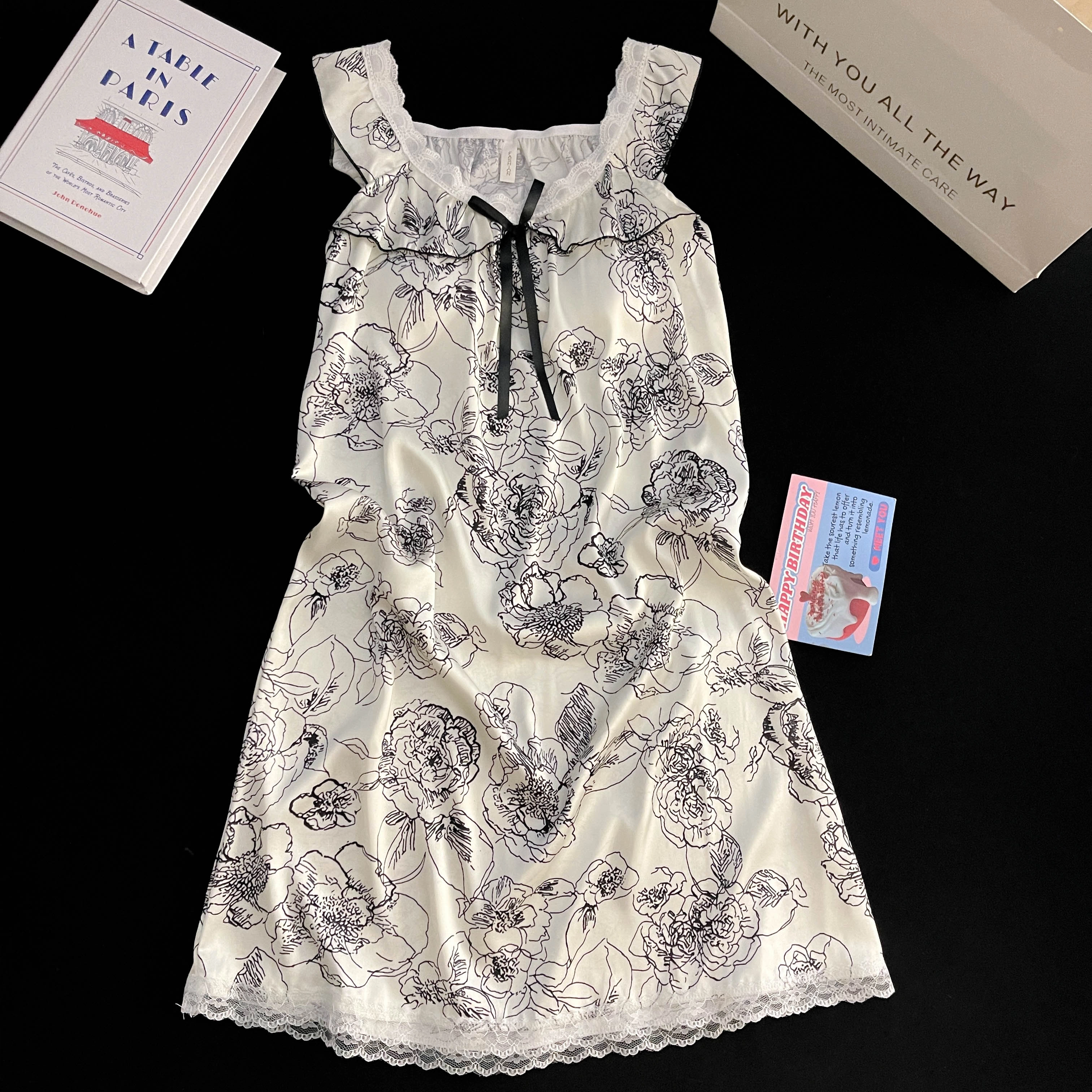 夏芬妍 舒适丝滑柔软国风水墨花卉吊带带胸垫冰丝家居服休闲时尚可外穿睡裙 女款