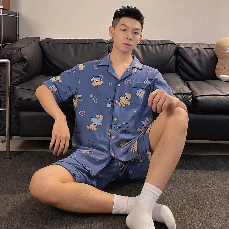夏芬妍 柔软舒适休闲翻领开衫亲肤时尚可外穿家居服睡衣套装 男女同款