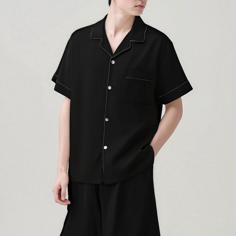 夏芬妍 简约休闲百搭纯色舒适亲肤短袖时尚翻领可外穿家居服睡衣套装 男款 黑色