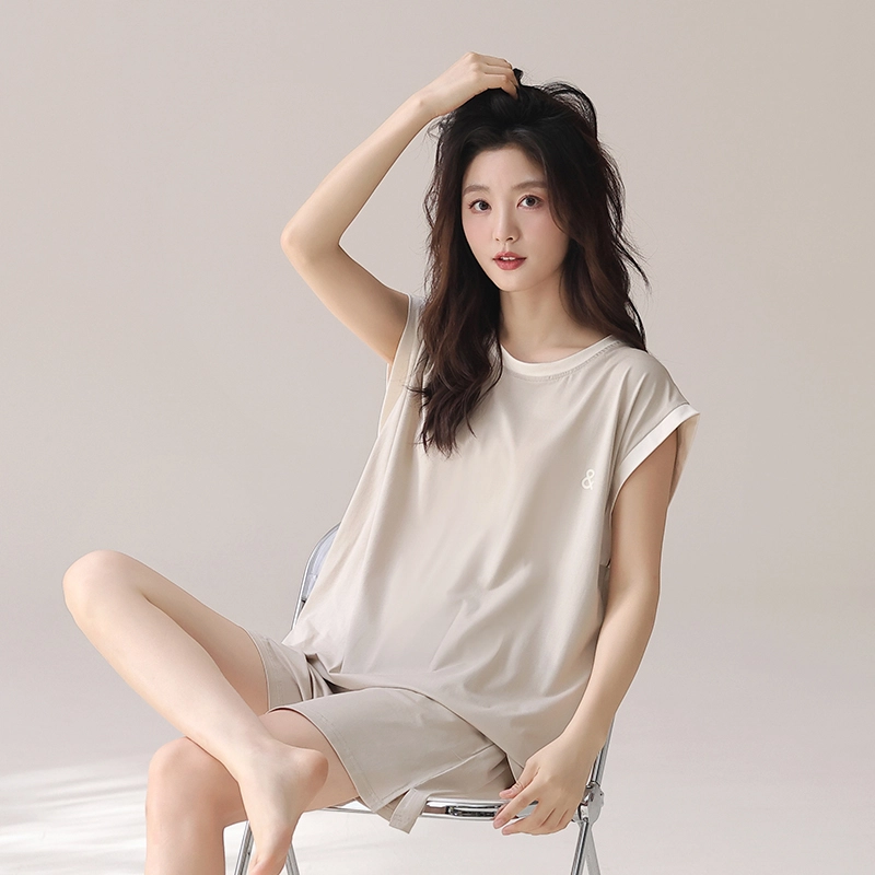夏芬妍 柔软亲肤透气莫代尔圆领家居服舒适休闲凉感简约背心短裤可外穿夏季睡衣套装 女款