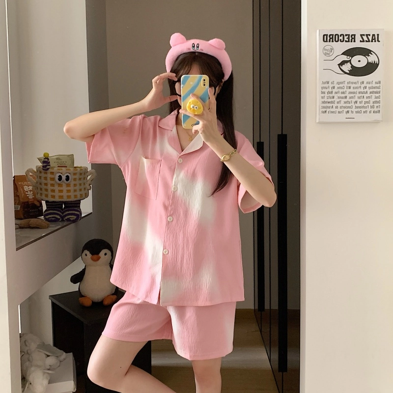 夏芬妍 简约甜美晕染翻领云朵棉短袖短裤家居服柔软舒适休闲可外穿夏季睡衣套装 女款
