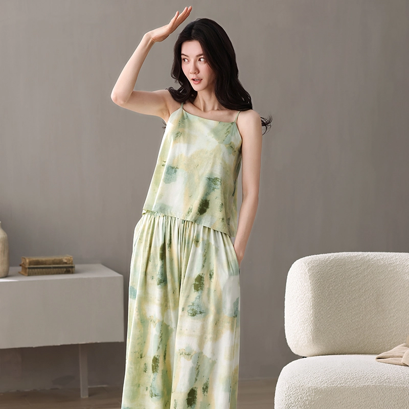 夏芬妍 柔软舒适透气亲肤带胸垫家居服休闲凉感时尚可外穿睡衣套装 女款 绿色