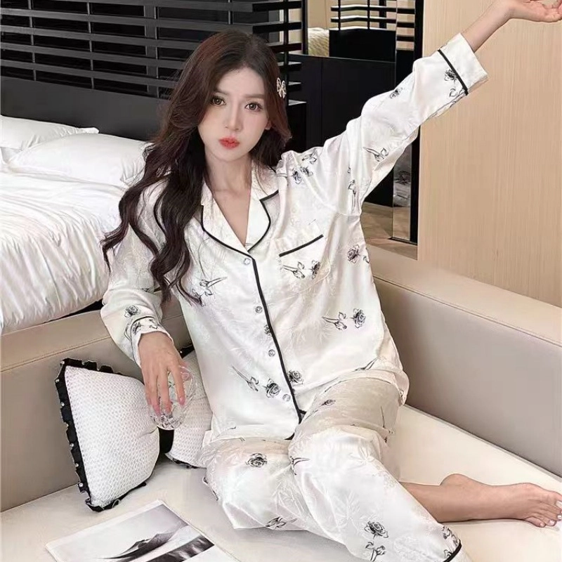 夏芬妍 简约休闲翻领家居服舒适亲肤长袖长裤可外穿睡衣套装 女款 白色