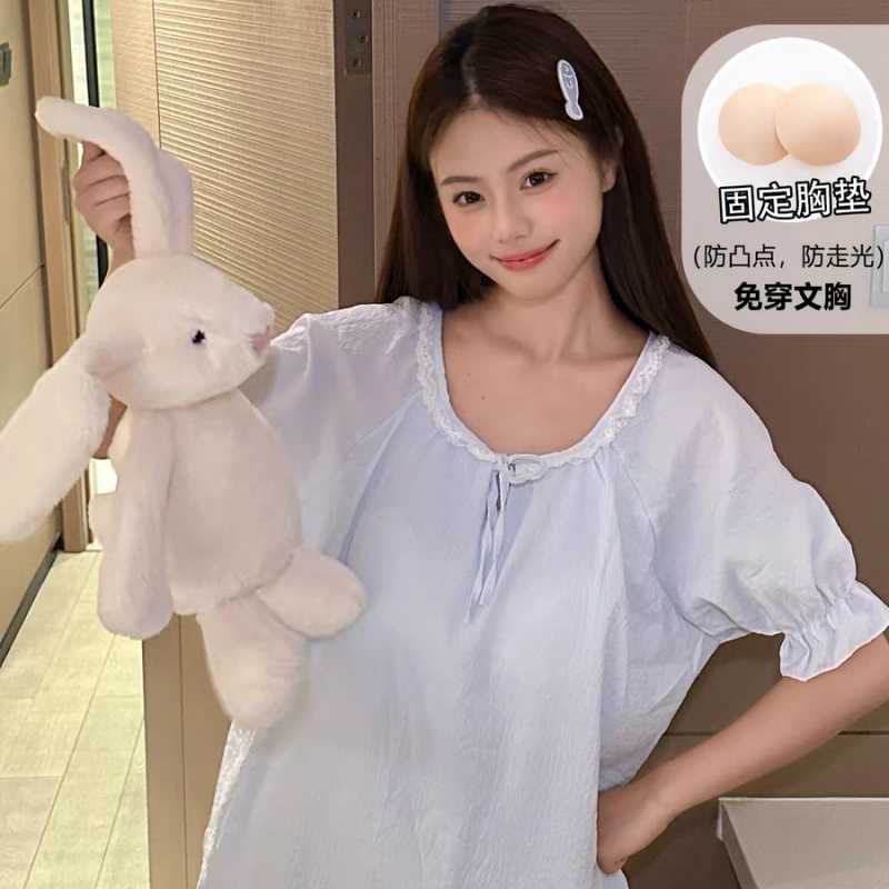 夏芬妍  甜美可爱少女粉蕾丝木耳边圆领短袖短裤家居服舒适柔软休闲带胸垫可外穿睡衣套装 女款