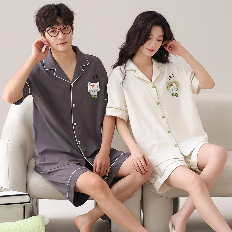 夏芬妍 柔软安睡小鸭翻领家居服休闲舒适短袖短裤时尚可外穿睡衣套装 男女同款