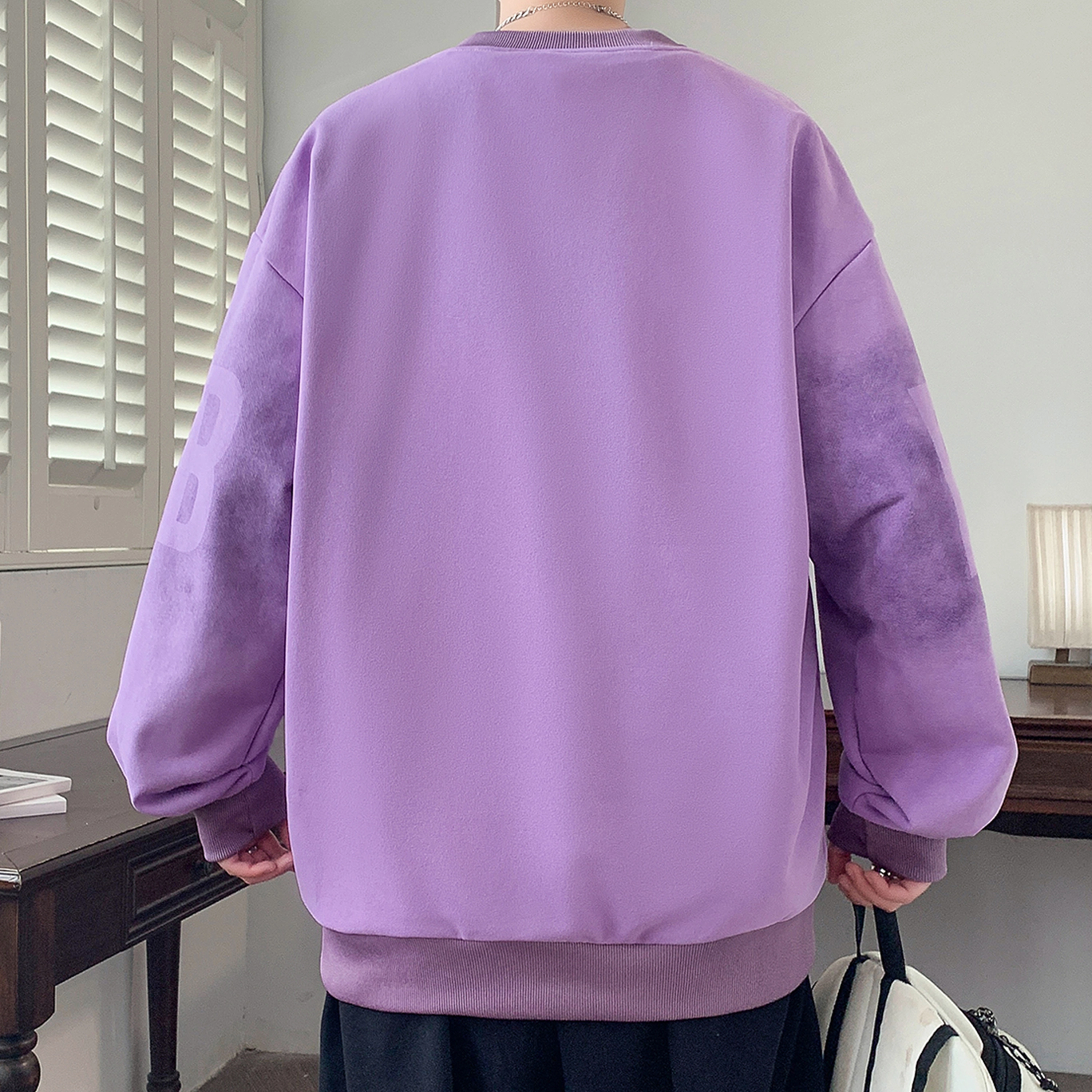 悍戈 美式复古渐变字母宽松休闲长袖潮牌打底衫卫衣 男女同款