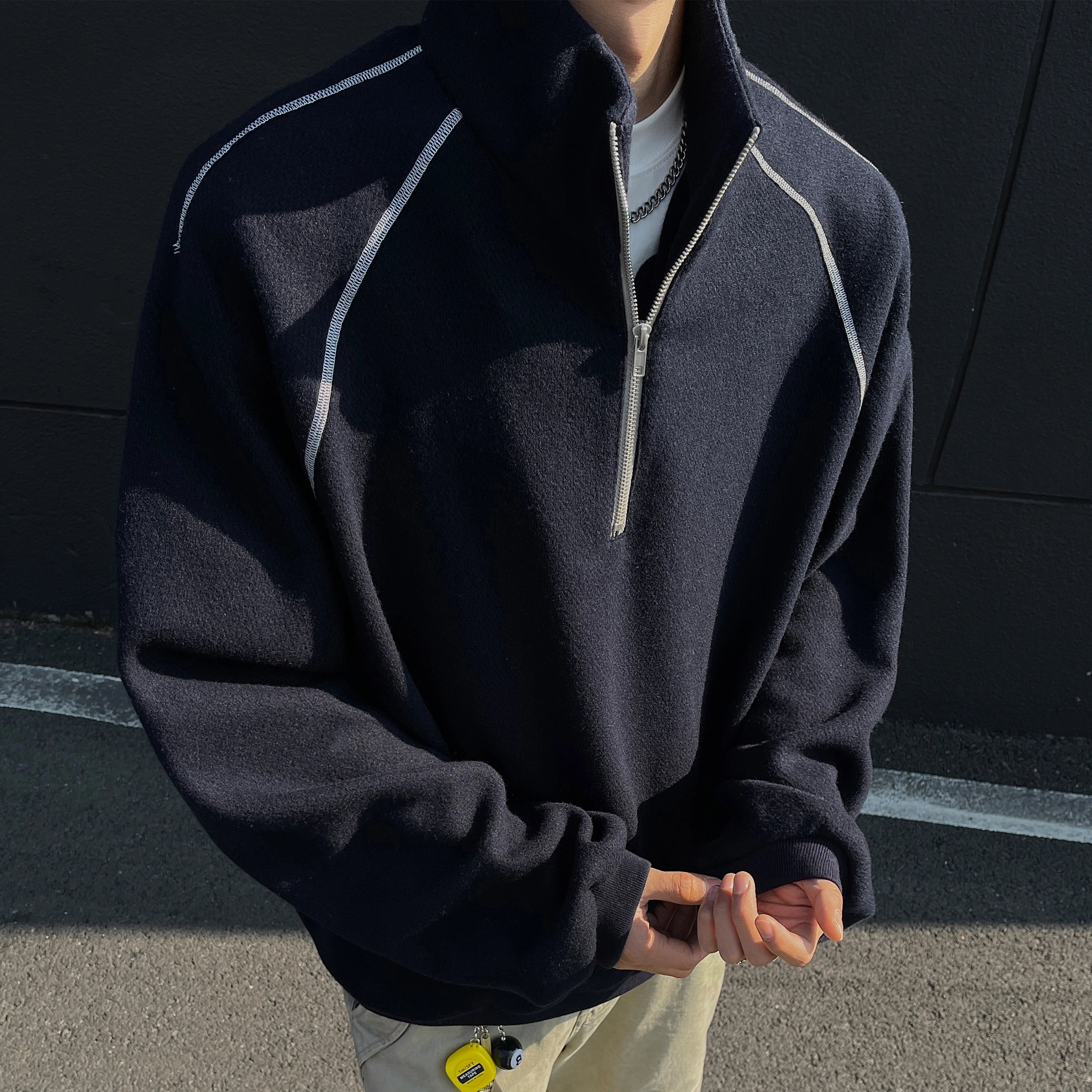 悍戈 美式复古半拉链宽松休闲多场景适用上衣卫衣 男女同款