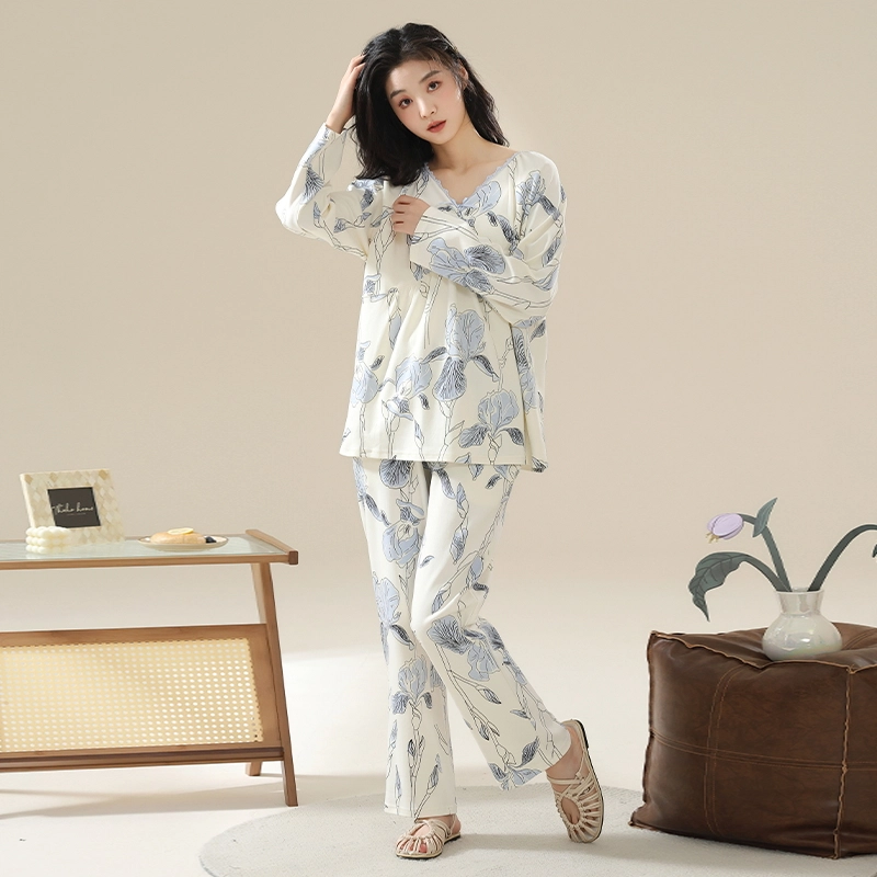 顶瓜瓜 居家女舒适休闲简约风长袖长裤家居服睡衣套装 女款