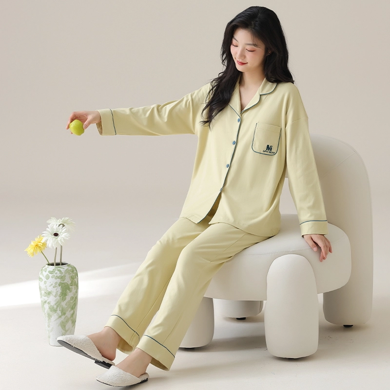顶瓜瓜 简约舒适亲肤时尚透气休闲居家翻领睡衣套装 女款