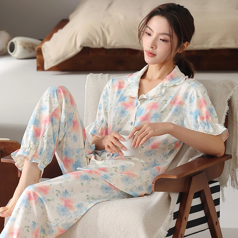 顶瓜瓜 短袖长裤甜美休闲舒适简约家居服睡衣套装 女款