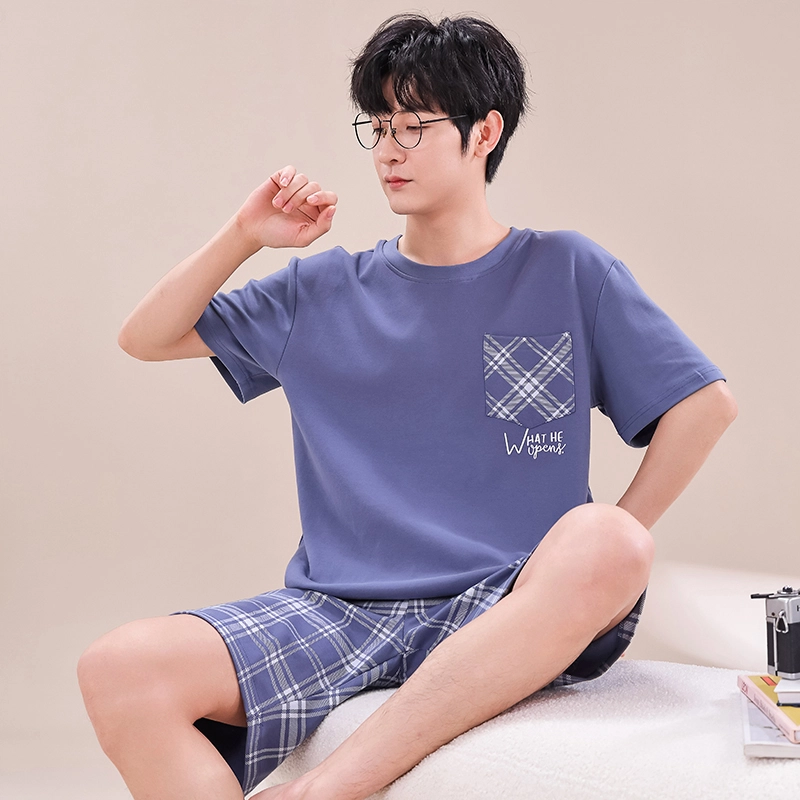 顶瓜瓜 简约舒适短袖可外穿家居服五分裤睡衣套装 男款