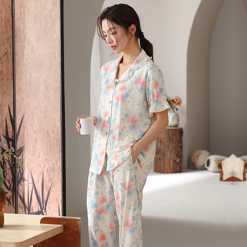 顶瓜瓜 短袖长裤甜美休闲舒适简约家居服睡衣套装 女款