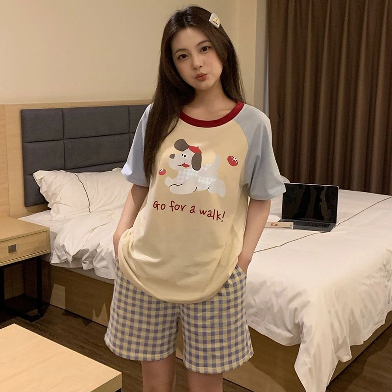 顶瓜瓜 夏季女透气舒适休闲柔软面料短袖三件套家居服睡衣套装 女款