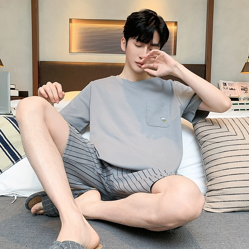 顶瓜瓜 简约舒适可外穿短袖家居服五分裤睡衣套装 男款