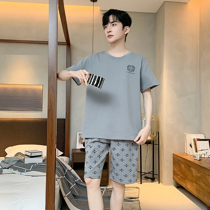 顶瓜瓜 舒适短袖上衣可外穿简约家居服五分裤睡衣套装 男款