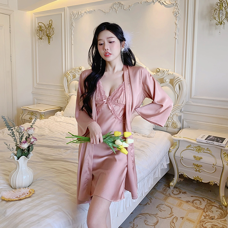 顶瓜瓜 粉色冰丝面料简约舒适带胸垫可外穿睡衣套装 女款
