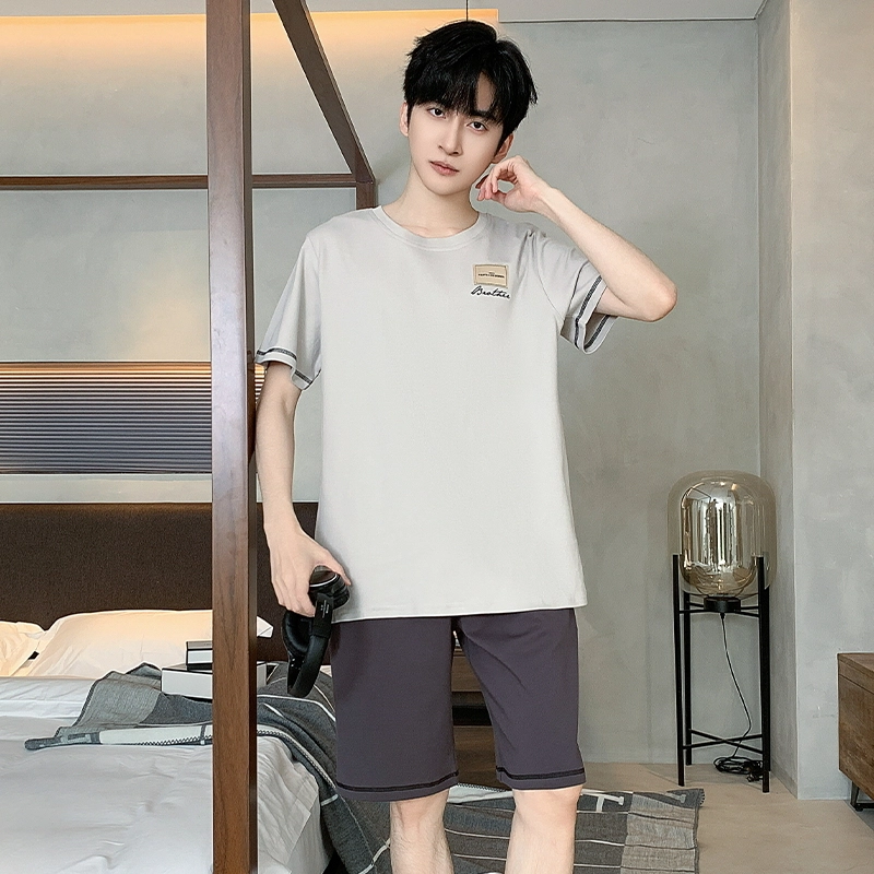 顶瓜瓜 简约舒适短袖上衣可外穿家居服五分裤睡衣套装 男款