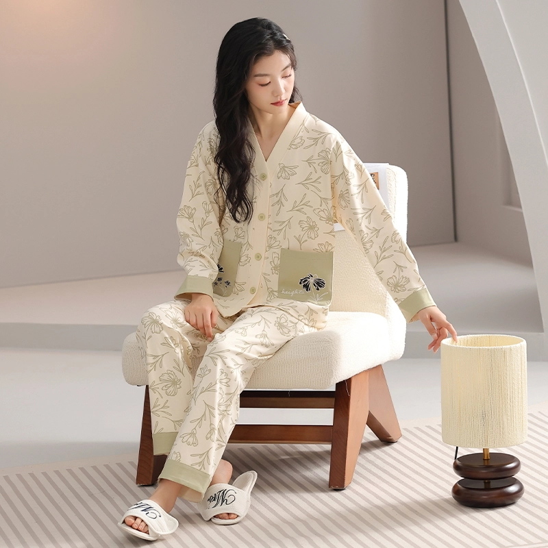 顶瓜瓜 居家舒适休闲简约风长袖长裤家居服睡衣套装 女款
