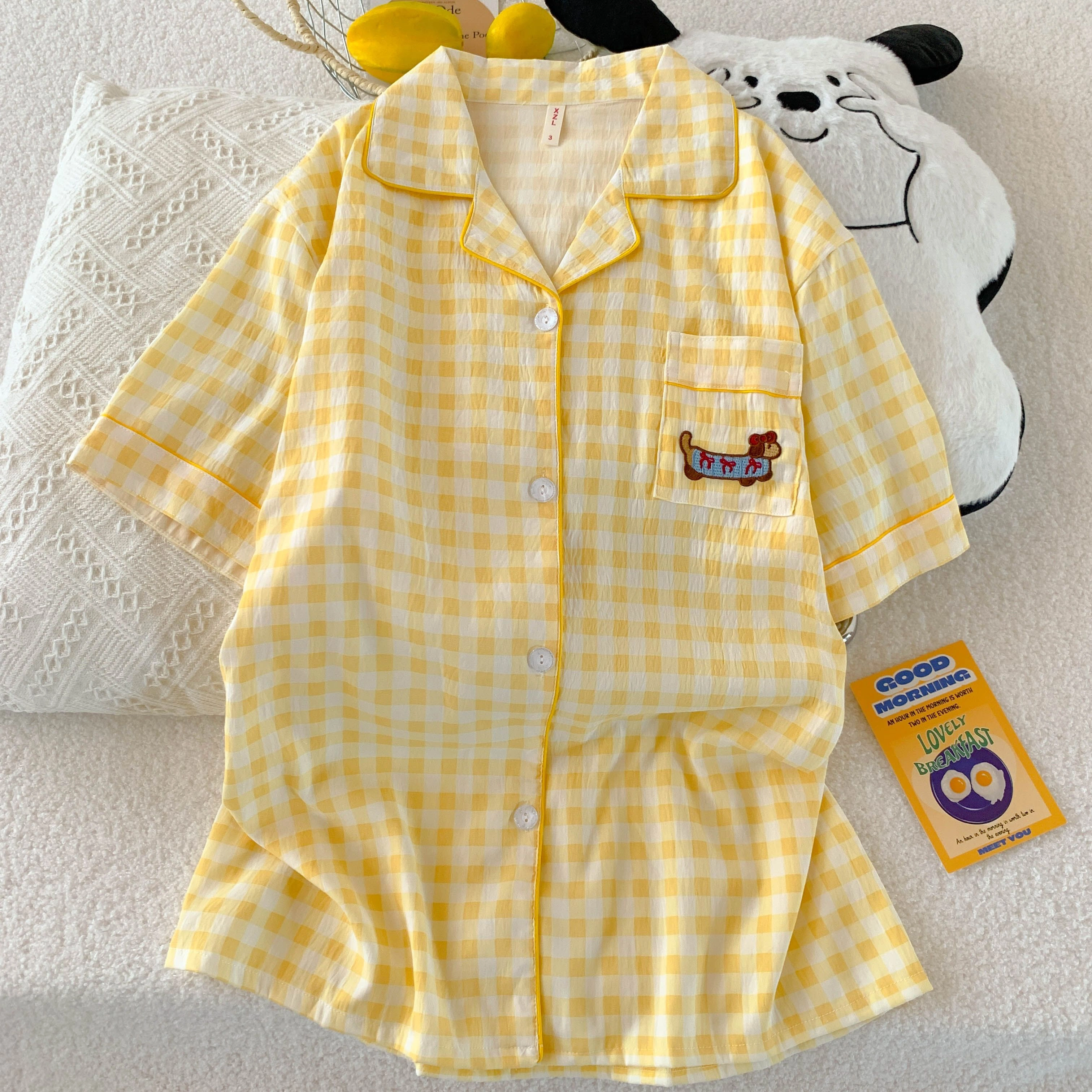 顶瓜瓜 夏季女透气舒适简约休闲短袖家居服睡衣套装 女款