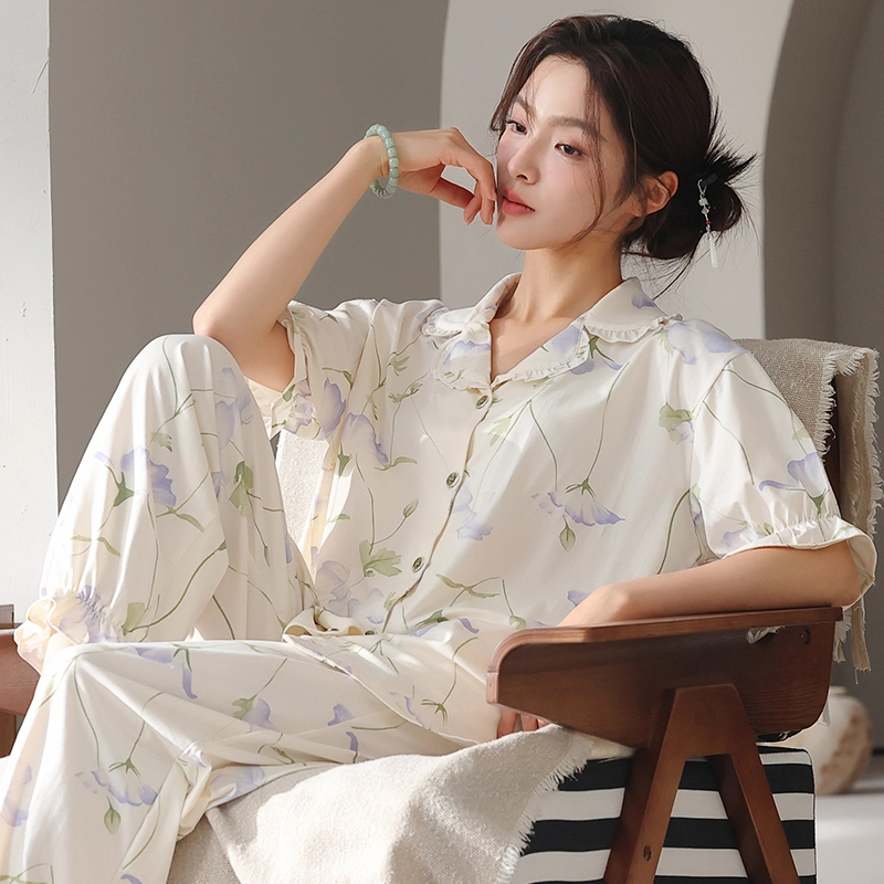 顶瓜瓜 国风短袖长裤小清新休闲舒适家居服睡衣套装 女款