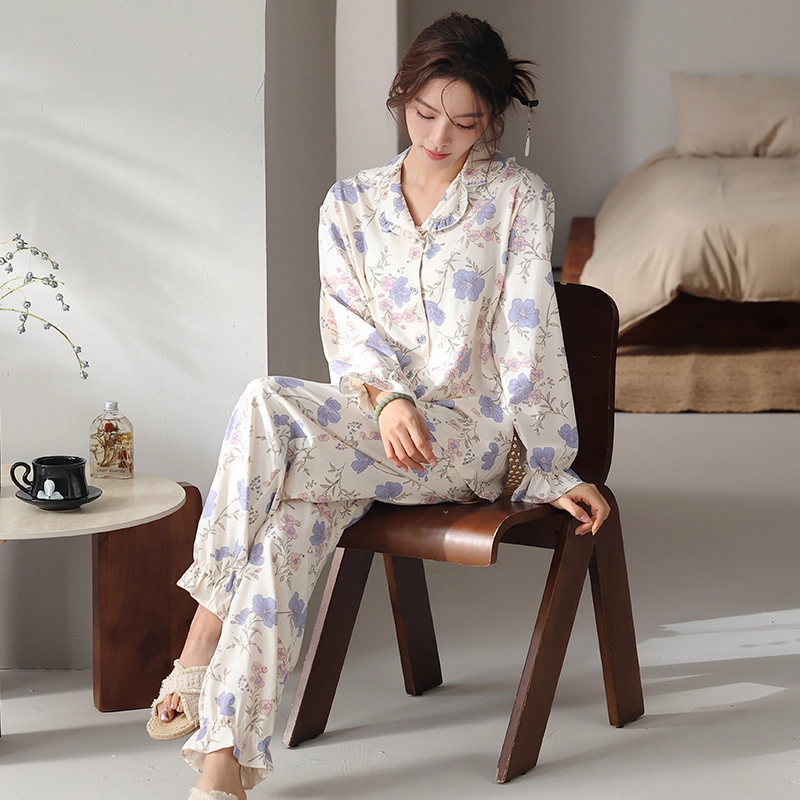顶瓜瓜 国风长袖长裤休闲甜美舒适花朵家居服睡衣套装 女款