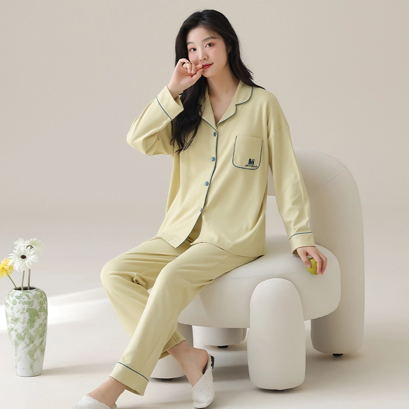 顶瓜瓜 简约舒适亲肤时尚透气休闲居家翻领睡衣套装 女款