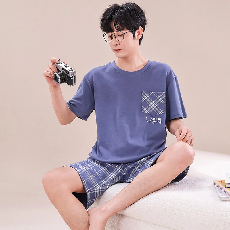 顶瓜瓜 简约舒适短袖可外穿家居服五分裤睡衣套装 男款