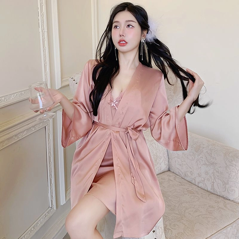 顶瓜瓜 粉色冰丝面料简约舒适带胸垫可外穿睡衣套装 女款
