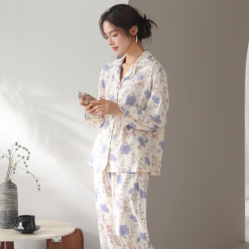 顶瓜瓜 国风长袖长裤休闲甜美舒适花朵家居服睡衣套装 女款