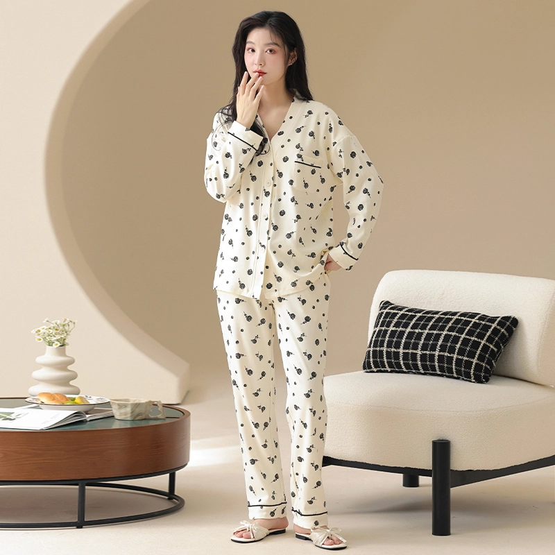 顶瓜瓜 亲肤舒适休闲简约长袖长裤家居服睡衣套装 女款