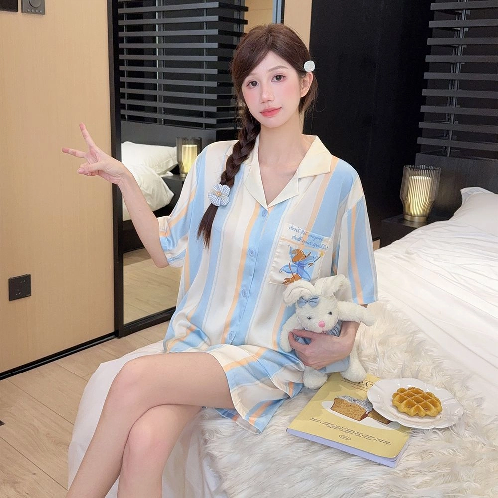 顶瓜瓜 夏季女舒适休闲高级感透气简约短袖家居服睡衣套装 女款