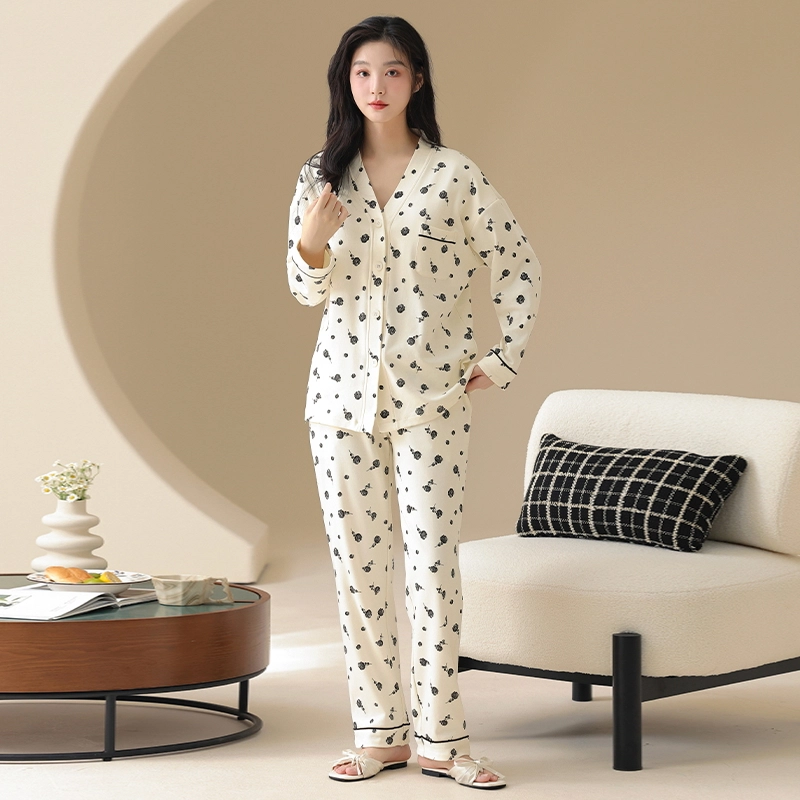 顶瓜瓜 亲肤舒适休闲简约长袖长裤家居服睡衣套装 女款