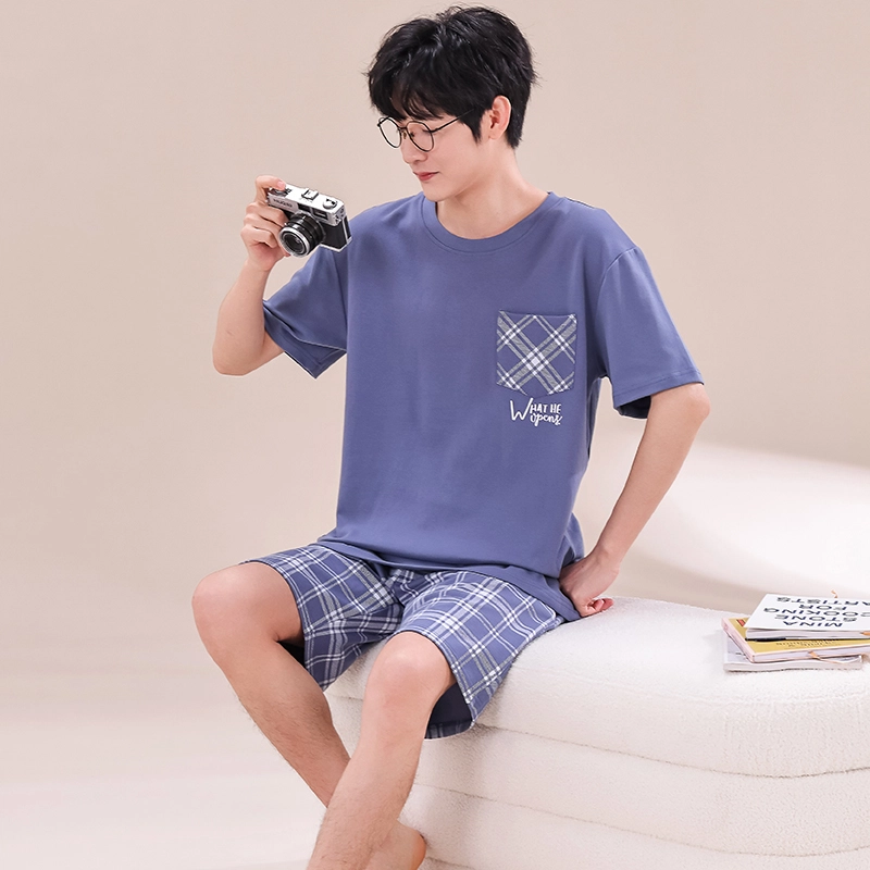 顶瓜瓜 简约舒适短袖可外穿家居服五分裤睡衣套装 男款