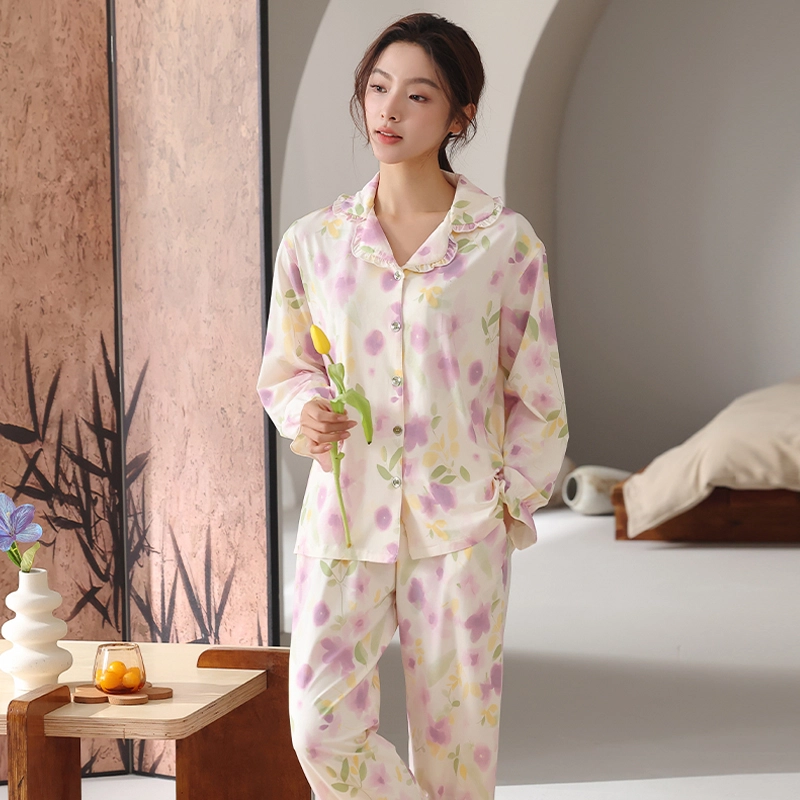 顶瓜瓜 国风长袖长裤休闲舒适家居服睡衣套装 女款