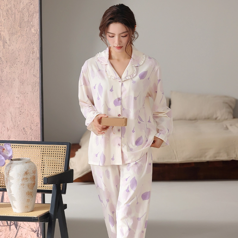 顶瓜瓜 国风长袖长裤休闲舒适花瓣家居服睡衣套装 女款