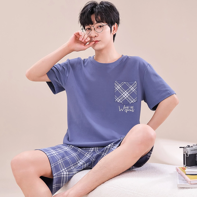 顶瓜瓜 简约舒适短袖可外穿家居服五分裤睡衣套装 男款