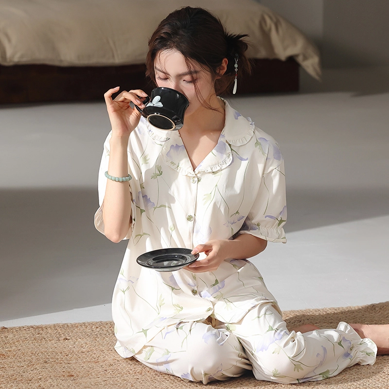 顶瓜瓜 国风短袖长裤小清新休闲舒适家居服睡衣套装 女款