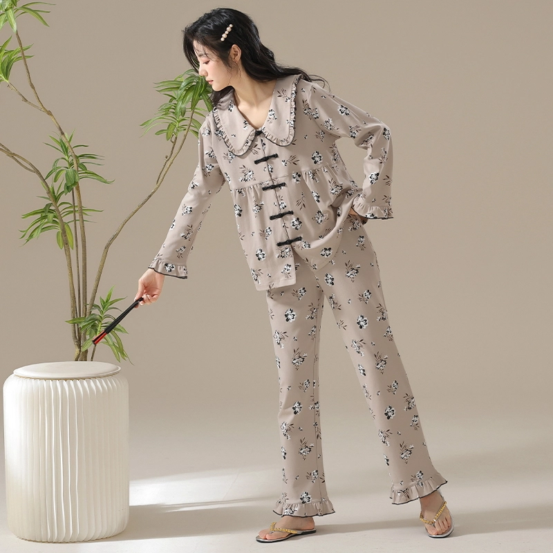 顶瓜瓜 舒适休闲简约风长袖家居服睡衣套装 女款